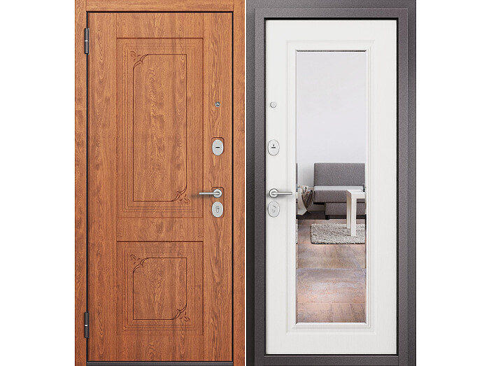 ДМ FAMILY ECO PP Шоколад букле/МДФ Дуб золотой E-105 МДФ Белый ларче E-140 mirror 200*86 Левая