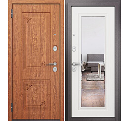 Дверь входная Family Eco PP E-105/E-140 Дуб золотой/Белый ларче, с зеркалом, 2 замка