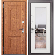 Дверь входная Family Eco PP E-105/E-140 Дуб золотой/Белый ларче, с зеркалом, 2 замка