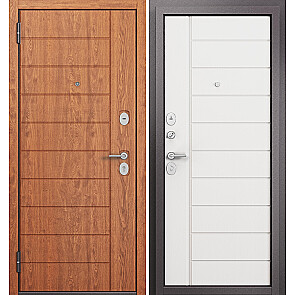Дверь входная Фэмели Эко ПП E-136/E-136 Задвижка Дуб золотой/Белый ларче, 2 замка