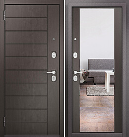 Дверь входная Family Eco PP E-136/E-164, с зеркалом E-136, Шоколад ларче/Шоколад ларче, E-164 mirror, 2 замка