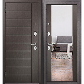 Дверь входная Фэмели Эко ПП E-136/E-164 Шоколад ларче/Шоколад ларче, с зеркалом, 2 замка