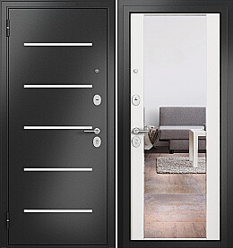 Дверь входная Family Mass MP M-164, с зеркалом L-1, Антрацит букле/Белый ларче, M-164 mirror, 2 замка