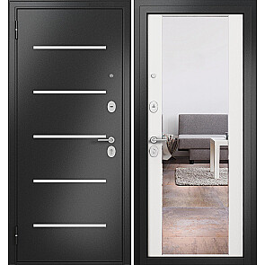 Дверь входная Фэмели Масс МП M-164 Антрацит букле/L-1 Белый ларче, с зеркалом, 2 замка