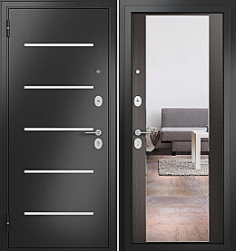 Дверь входная Family Mass MP M-164, с зеркалом L-1, Антрацит букле/Темный ларче, M-164 mirror, 2 замка