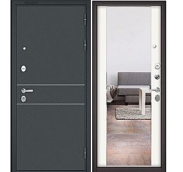 Дверь входная Family Mass MP D-16/M-164 mirror Черный муар металлик/Белый софт
