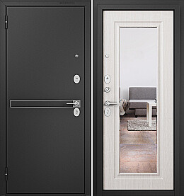 Дверь входная Family Mass MP M-140, с зеркалом D-4, Бьянко ларче/Бьянко ларче, M-140 mirror, 2 замка, с ночной задвижкой