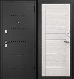 Дверь входная Family Mass MP M-142 Lakobel White R-6, Черный муар металлик/Бьянко ларче, M-142, 2 замка, с ночной задвижкой