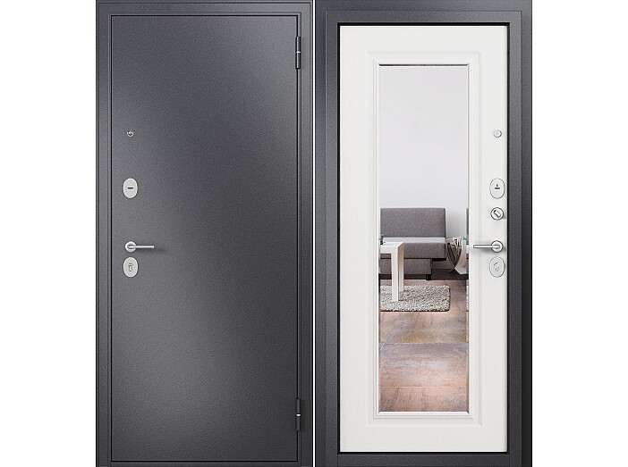 ДМ FAMILY MASS MP Графит букле/МДФ Белый ларче M-140 mirror Задвижка 205*86 Правая