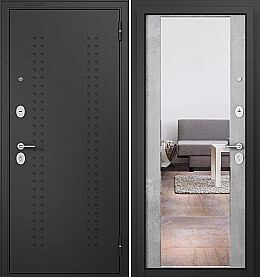Дверь входная Family Mass MP M-164, с зеркалом R-2, Муар металлик/Бетон серый, M-164 mirror, 2 замка