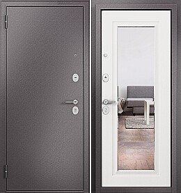 Дверь входная Family Mass MP M-140, с зеркалом Шоколад букле/Белый ларче, M-140 mirror, 2 замка