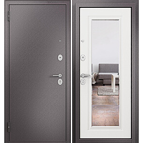 Дверь входная Фэмели Масс МП M-140 Шоколад букле/Белый ларче, с зеркалом, 2 замка