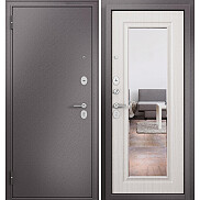 Дверь входная Family Mass MP M-140 Шоколад букле/Бьянко ларче, с зеркалом, 2 замка, с ночной задвижкой