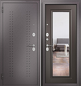 Дверь входная Family Mass MP M-140, с зеркалом R-2, Шоколад букле/Шоколад ларче, М-140 mirror, 2 замка, с ночной задвижкой