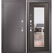 Дверь входная Family Mass MP M-140, с зеркалом R-2, Шоколад букле/Шоколад ларче, М-140 mirror, 2 замка, с ночной задвижкой