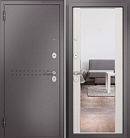 Дверь входная Family Mass MP M-164, с зеркалом R-4, Шоколад букле/Бьянко ларче, M-164 mirror, 2 замка