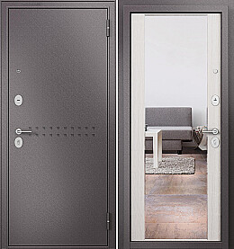 Дверь входная Family Mass MP M-164, с зеркалом R-4, Шоколад букле/Бьянко ларче, M-164 mirror, 2 замка