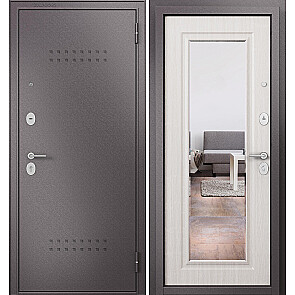 Дверь входная Фэмели Масс МП M-140 Шоколад букле/R-5 Бьянко ларче, с зеркалом, 2 замка