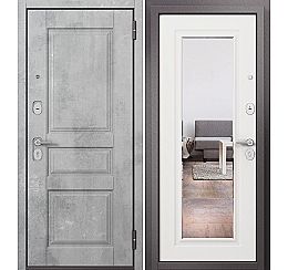 Дверь входная Family Mass PP Шоколад букле/МДФ Бетон серый MD-1 МДФ Белый ларче M-140 mirror
