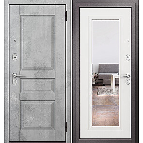 Дверь входная Фэмели Масс ПП MD-1/M-140 Бетон серый/Белый ларче, с зеркалом, 2 замка