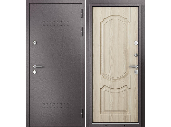 Дверь входная Termo Split MP D-4 (порог) с терморазрывом D-4, Шоколад букле/Ясень ривьера крем, 10TD-4, 2 замка, с ночной задвижкой