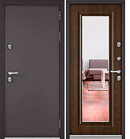 Дверь входная Termo Split MP 140 (порог) с терморазрывом Шоколад букле/Орех грецкий, 140 mirror, 2 замка, с ночной задвижкой