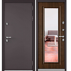 Дверь входная Термо Стандарт МП 140 mirror с терморазрывом Шоколад букле/Орех грецкий, 2 замка