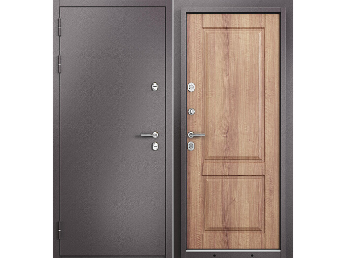 Дверь входная Термо Стандарт МП 10TD-2 с терморазрывом Шоколад букле/Карамель, 2 замка, с ночной задвижкой