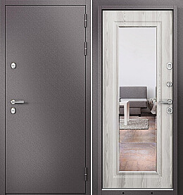 Дверь входная Termo Split MP 10T-140 (порог) с терморазрывом Шоколад букле/Ясень ривьера айс, 10T-140 mirror, 2 замка, с ночной задвижкой