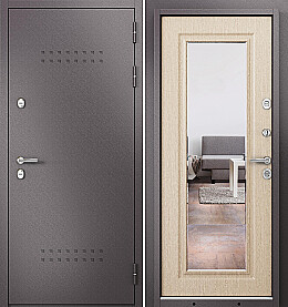 Дверь входная Termo Split MP 10T-140 (порог) с терморазрывом R-5, Шоколад букле/Светлый венге, 10T-140 mirror, 2 замка, с ночной задвижкой