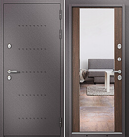 Дверь входная Termo Split MP 10T-164 (порог) с терморазрывом Шоколад букле (порог)/МДФ Дуб коньяк, 10T-164 mirror, 2 замка, с ночной задвижкой