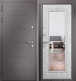 Дверь входная Termo Split MP 10T-140 (порог) с терморазрывом R-6, Шоколад букле/Штукатурка серая, 10T-140 mirror, 2 замка, с ночной задвижкой