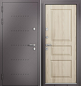 Дверь входная Termo Split MP 10TD-2 (порог) с терморазрывом R-6, Шоколад букле/Ясень ривьера крем, 10TD-2, 2 замка, с ночной задвижкой