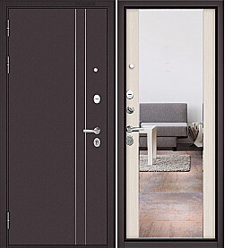 Дверь входная Family Mass MP D-5/164 (чёрная фурнитура), с зеркалом Антрацит букле, D-5/Бьянко ларче, 164 mirror, 2 замка