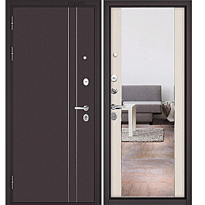 Дверь входная Фэмели Масс МП D-5/164 mirror Антрацит букле/Бьянко ларче, с зеркалом, 2 замка