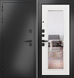 Дверь входная Trust Mass MP 9S-140, с зеркалом Антрацит букле/Белый ларче, 9S-140 mirror, 2 замка, с ночной задвижкой