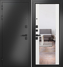 Дверь входная Trust Mass MP 9S-164, с зеркалом Антрацит букле/Белый ларче, 9S-164 mirror, 2 замка, с ночной задвижкой