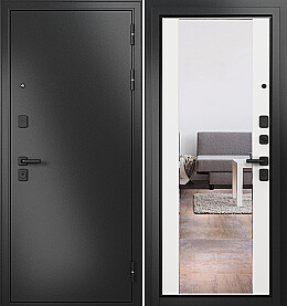 Дверь входная Trust Mass MP 9S-164, с зеркалом Антрацит букле/Белый софт, 9S-164 mirror, 2 замка, с ночной задвижкой