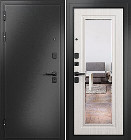 Дверь входная Trust Mass MP 9S-140, с зеркалом Антрацит букле/Бьянко ларче, 9S-140 mirror, 2 замка, с ночной задвижкой