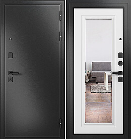 Дверь входная Trust Mass MP 9S-140, с зеркалом Антрацит букле/Дуб белый матовый, 9S-140 mirror, 2 замка, с ночной задвижкой