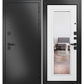 Дверь входная Траст Масс МП 9S-140 Антрацит букле/Дуб Белый матовый, с зеркалом, 2 замка