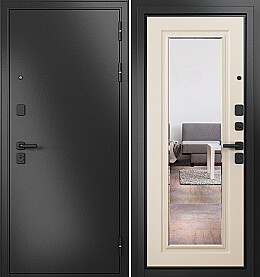 Дверь входная Trust Mass MP 9S-140, с зеркалом Антрацит букле/Дуб кофейный матовый, 9S-140 mirror, 2 замка, с ночной задвижкой