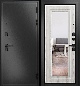 Дверь входная Trust Mass MP 9S-140, с зеркалом Антрацит букле/Ясень ривьера айс, 9S-140 mirror, 2 замка, с ночной задвижкой