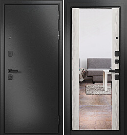 Дверь входная Trust Mass MP 9S-164, с зеркалом Антрацит букле/Ясень ривьера айс, 9S-164 mirror, 2 замка, с ночной задвижкой