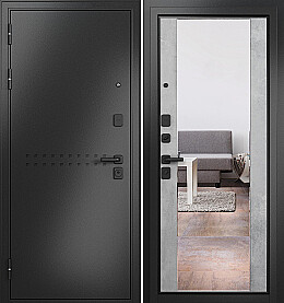 Дверь входная Trust Mass MP 9S-164, с зеркалом R-4, Антрацит букле/Бетон серый, 9S-164 mirror, 2 замка, с ночной задвижкой