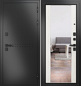 Дверь входная Trust Mass MP 9S-164, с зеркалом R-4, Антрацит букле/Дуб шале белый, 9S-164 mirror, 2 замка, с ночной задвижкой