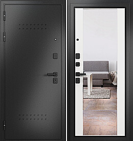 Дверь входная Trust Mass MP 9S-164, с зеркалом R-5, Антрацит букле/Белый софт, 9S-164 mirror, 2 замка, с ночной задвижкой