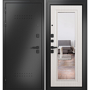 Дверь входная Траст Масс МП 9S-140 Антрацит букле/Бьянко ларче, с зеркалом, 2 замка