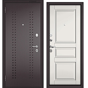 Дверь входная Траст Масс МП R-2/D-2 Букле шоколад/Белый Софт, 2 замка