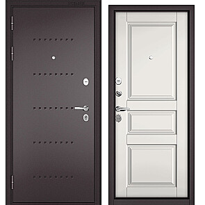 Дверь входная Траст Масс МП R-6/D-2 Букле шоколад/Белый Софт, 2 замка
